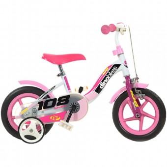 Bicicleta copii Dino Bikes 10 108 Sport alb si roz cu frana