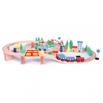  Linie de tren din lemn Pentru Copii ECOTOYS, 75 piese 