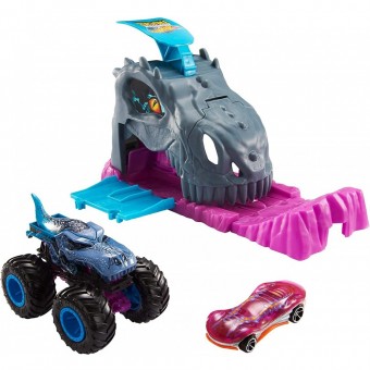 Pista de masini Hot Wheels by Mattel Monster Truck Pit and Launch Team Mega Wrex cu 2 masinute