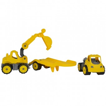Set Big Camion cu remorca si excavator Power Worker Mini Transporter with Digger