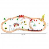 Circuit din lemn Pentru Copii ECOTOYS, 53 piese si trenulet, multicolor