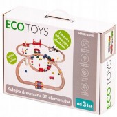 Joc Circuit din lemn Pentru Copii, ECOTOYS, cu trenulet si masinute, 90 de elemente