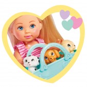 Papusa Simba Evi Love Puppy Fun 12 cm cu 3 figurine si accesorii