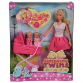 Papusa Pentru Copii Simba Steffi Love Sunshine Twins 29 cm roz cu carucior si accesorii