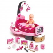 Set cadita si accesorii pentru papusi Smoby Baby Nurse Nursery roz