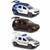 Set Majorette Pentru Copii Dacia Duster masina alb albastru, masina maro si masina de politie