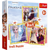 Set puzzle 3 in 1 Trefl Disney Frozen 2, Puternicele Ana si Elsa, 1x20 piese, 1x36 piese, 1x50 piese