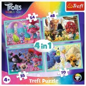 Set puzzle 4 in 1 Trefl DreamWorks Trolls, Turneul trolilor, 1x35 piese, 1x48 piese, 1x54 piese, 1x70 piese
