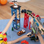 Trenulet din Lemn cu Set de Accesorii Happy Kid - Super Highway