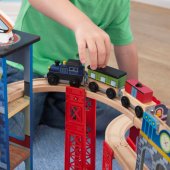 Trenulet din Lemn cu Set de Accesorii Happy Kid - Super Highway